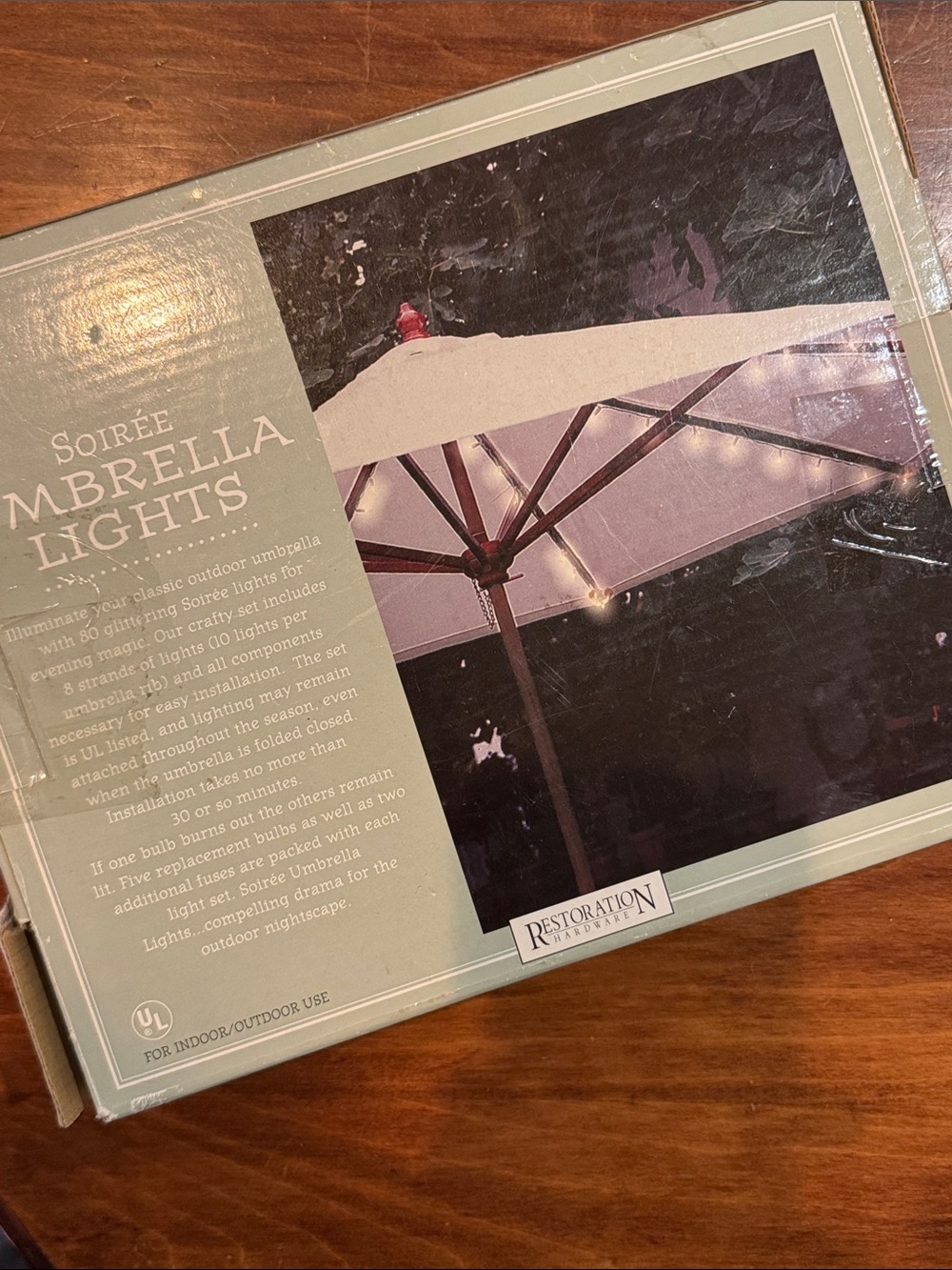 NIB Restoration Hardware Soirée Umbrella Lights Entertainment Outdoor Living NEW